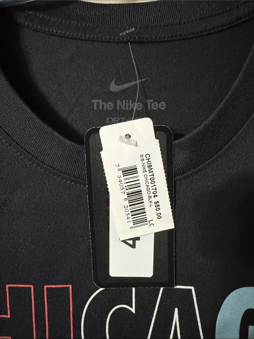 Nike Black Chicago Graphic Tee with Red, White & Light Blue Lettering